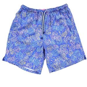 Mens Peter Millar Seaside Collection Board Shorts Swim Trunks Blue Leaves Medium